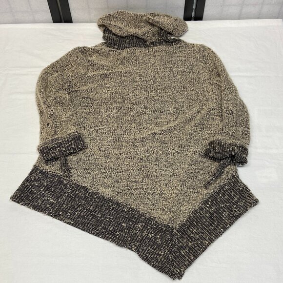 SJS Boucle Knit Cowl Neck Asymmetrical Sweater L Black Tan Roll Sleeve Cozy Chic - Picture 9 of 12